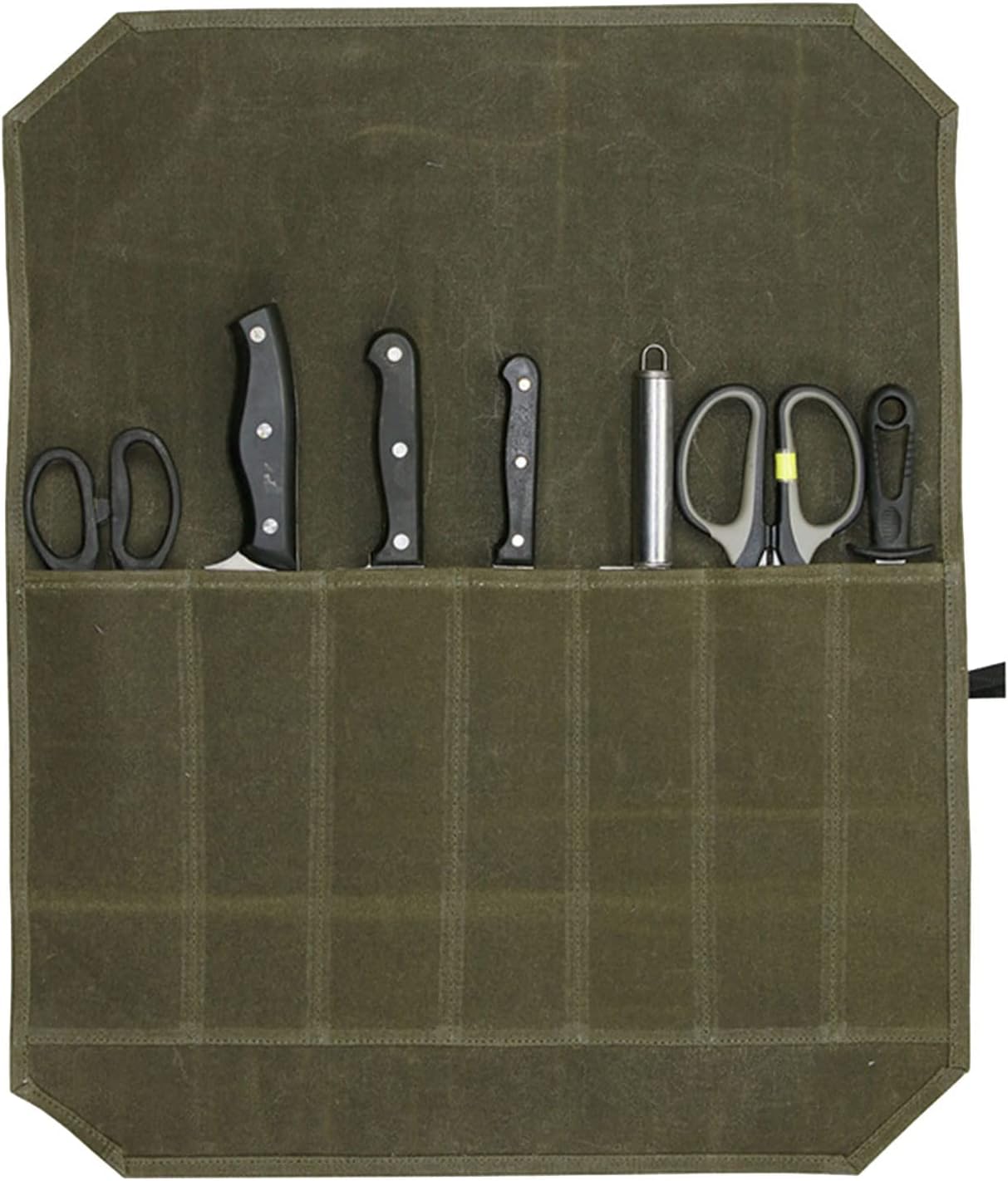FUKAJOMFEN Knife Roll Chefs Knife Bag Gray Waxed Canvas Holder