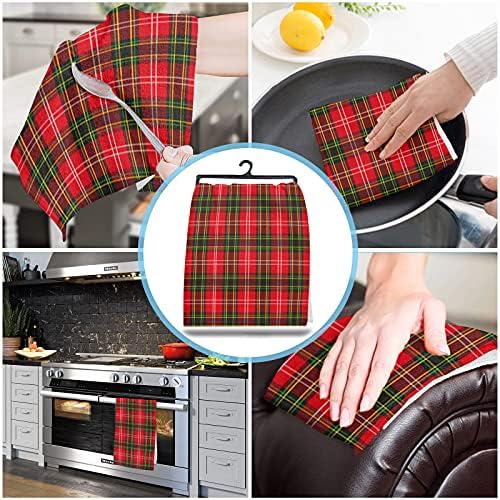 Beisseid Christmas Kitchen Towels Red Green Buffalo Plaid Soft Fingertip Hand Towels Set