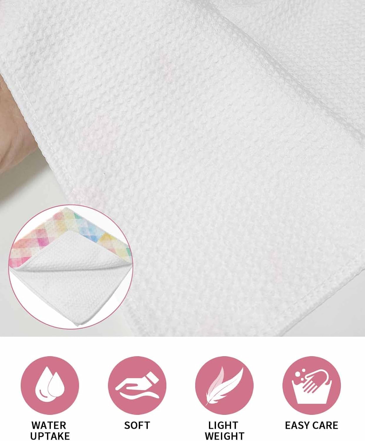 Vivid Rainbow Microfiber Waffle Kitchen Hand Towels Set of 3