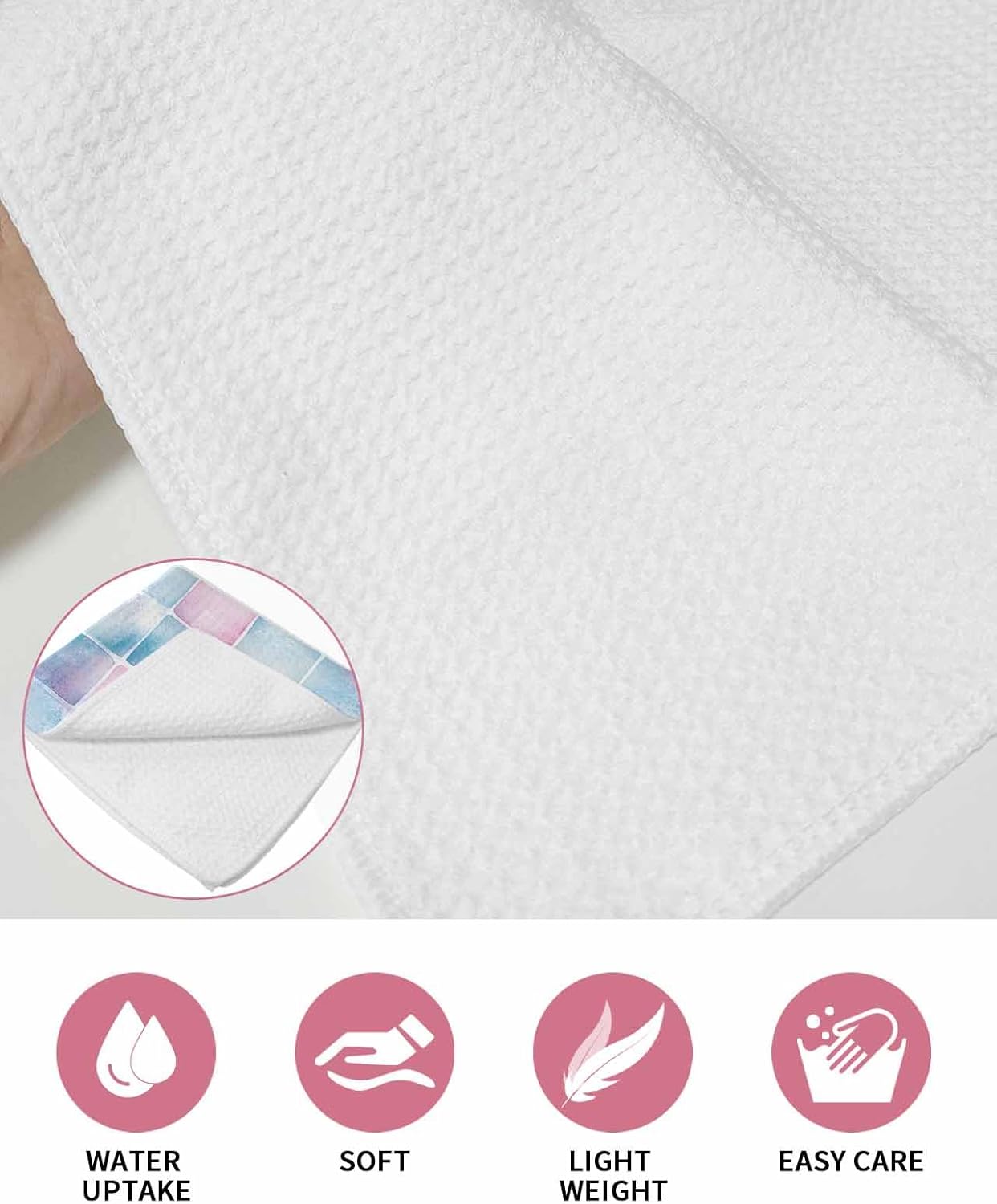 Falaniique Pink Blue Plaid Waffle Dish Towels