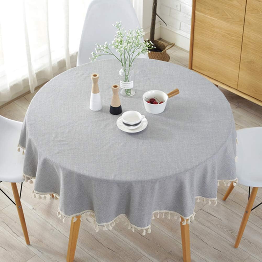 Meioro Linen Tablecloth 59 Inch - Round - Tassel Desk - Lightweight - Machine Washable