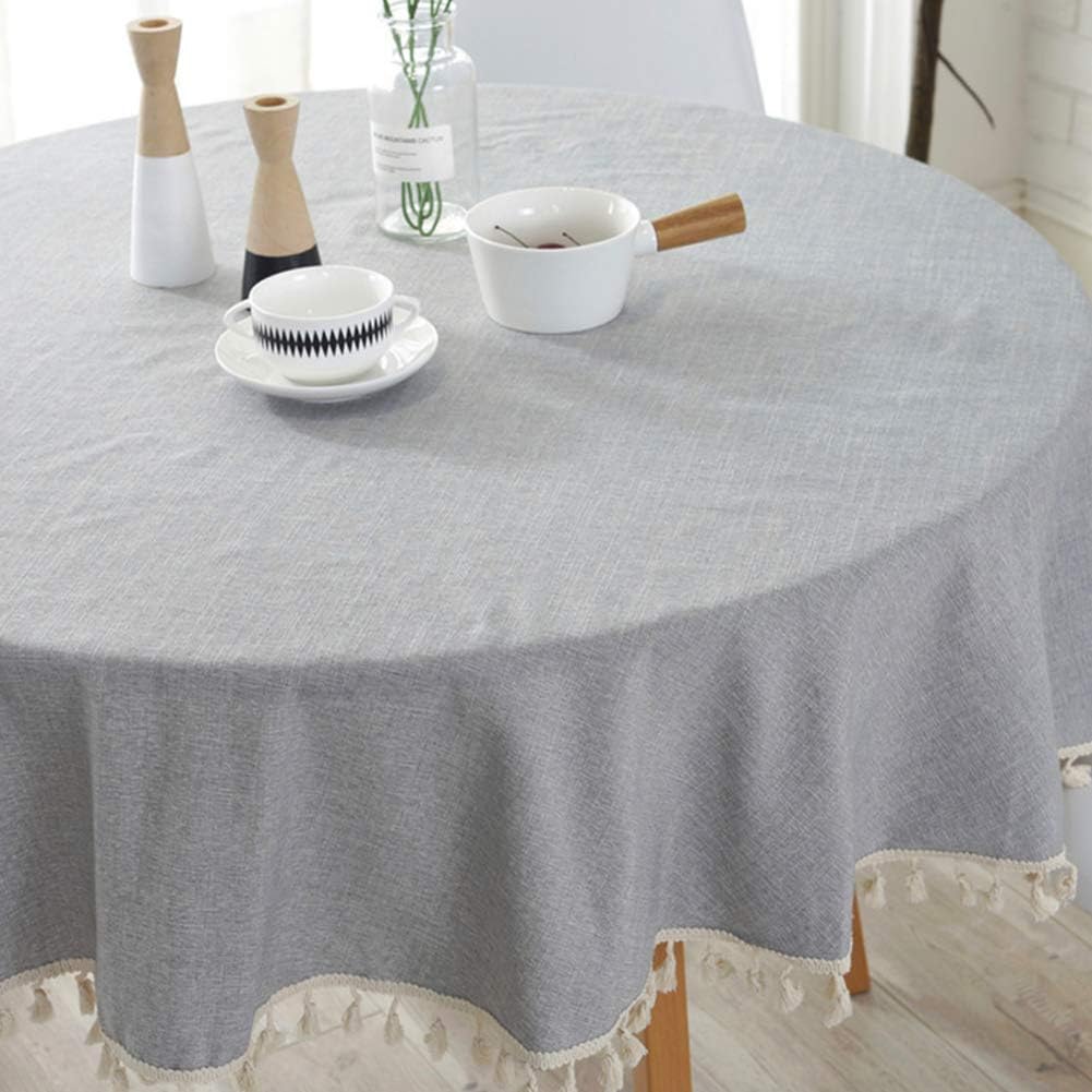 Meioro Linen Tablecloth 59 Inch - Round - Tassel Desk - Lightweight - Machine Washable