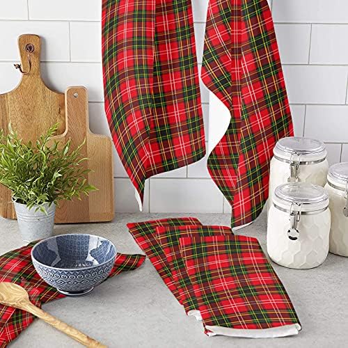 Beisseid Christmas Kitchen Towels Red Green Buffalo Plaid Soft Fingertip Hand Towels Set