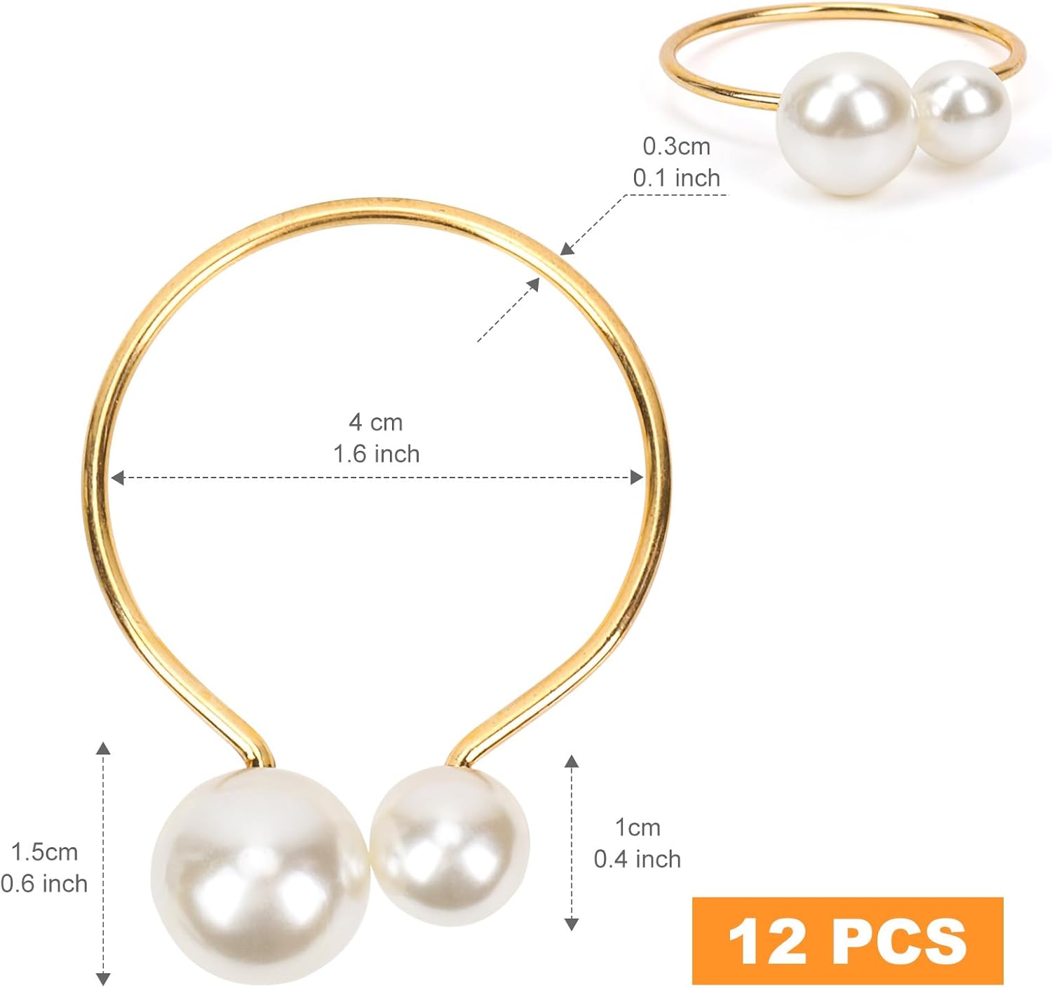 Elegant Gold Pearl Napkin Rings Set of 12
