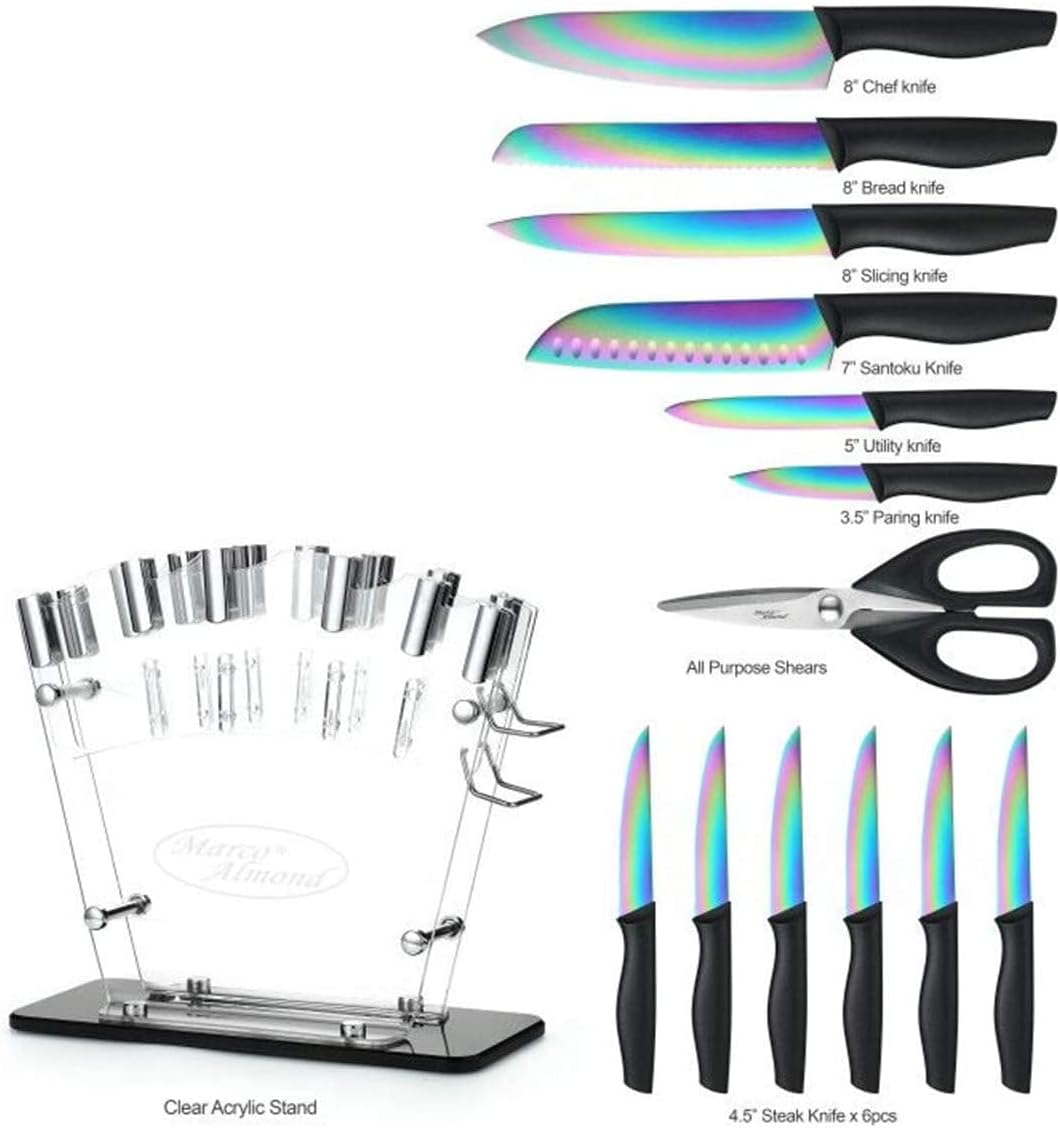 Marco Almond 14-Piece Rainbow Knife Block Set