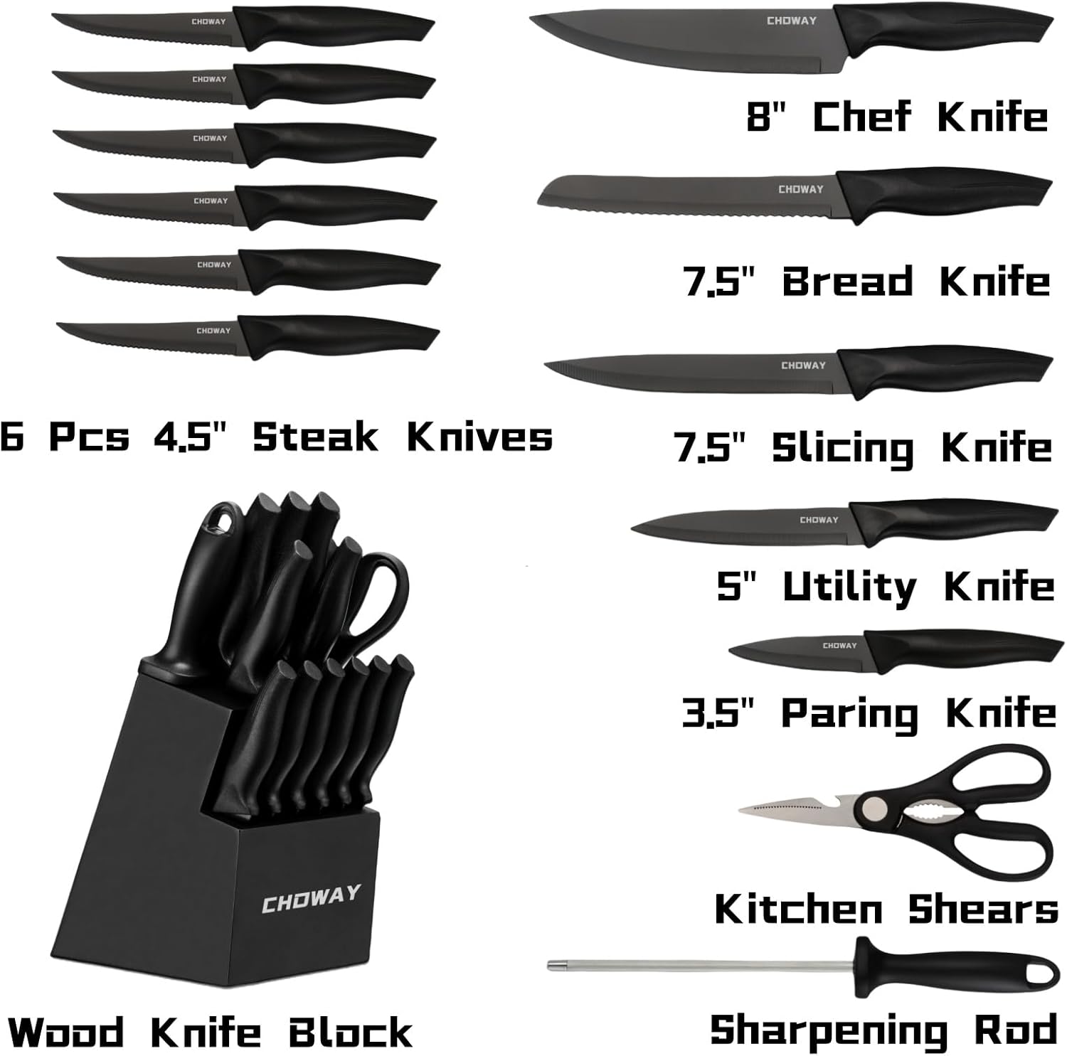 CHOWAY Precision Laser 14-Piece Knives Set