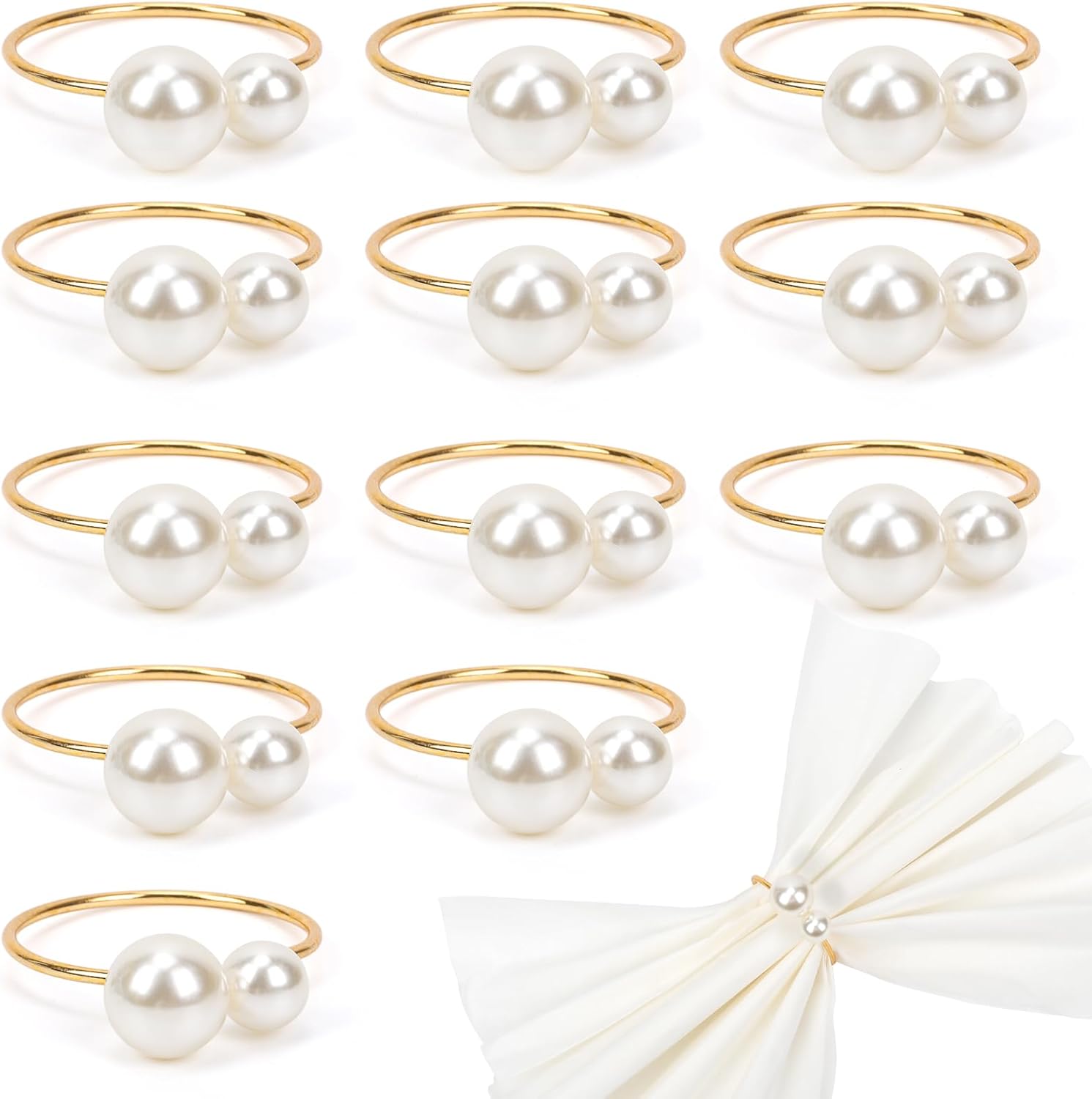 Elegant Gold Pearl Napkin Rings Set of 12