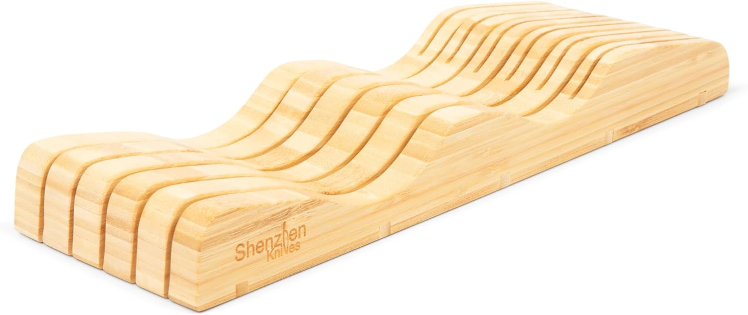 Sturdy Large In-Drawer Bamboo Knife Block with 11 Slots