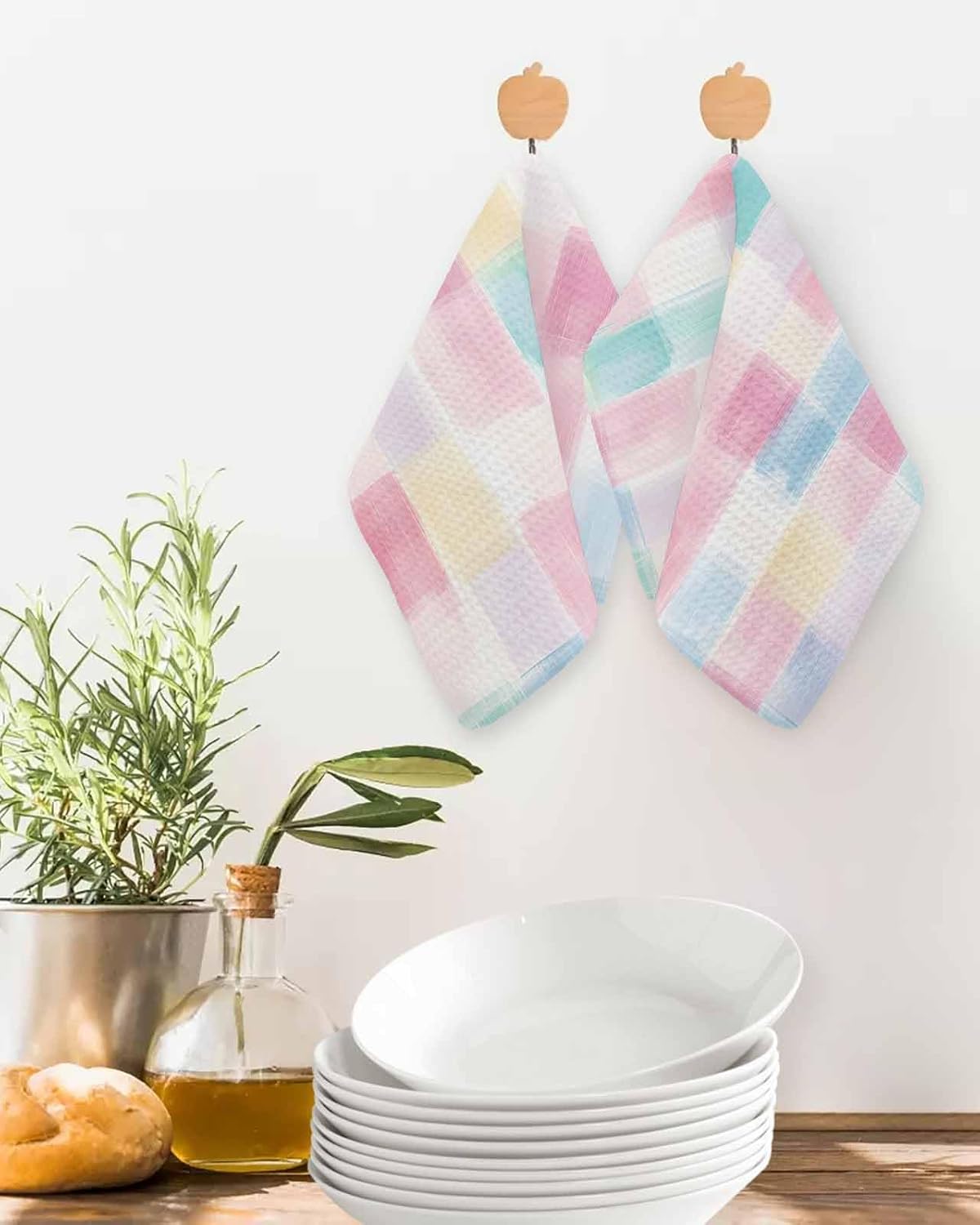 Punk Blue Check Waffle Kitchen Dish Towels Set of 4 Super Absorbent