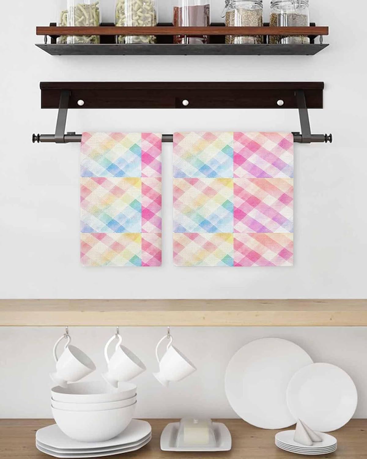 Vivid Rainbow Microfiber Waffle Kitchen Hand Towels Set of 3