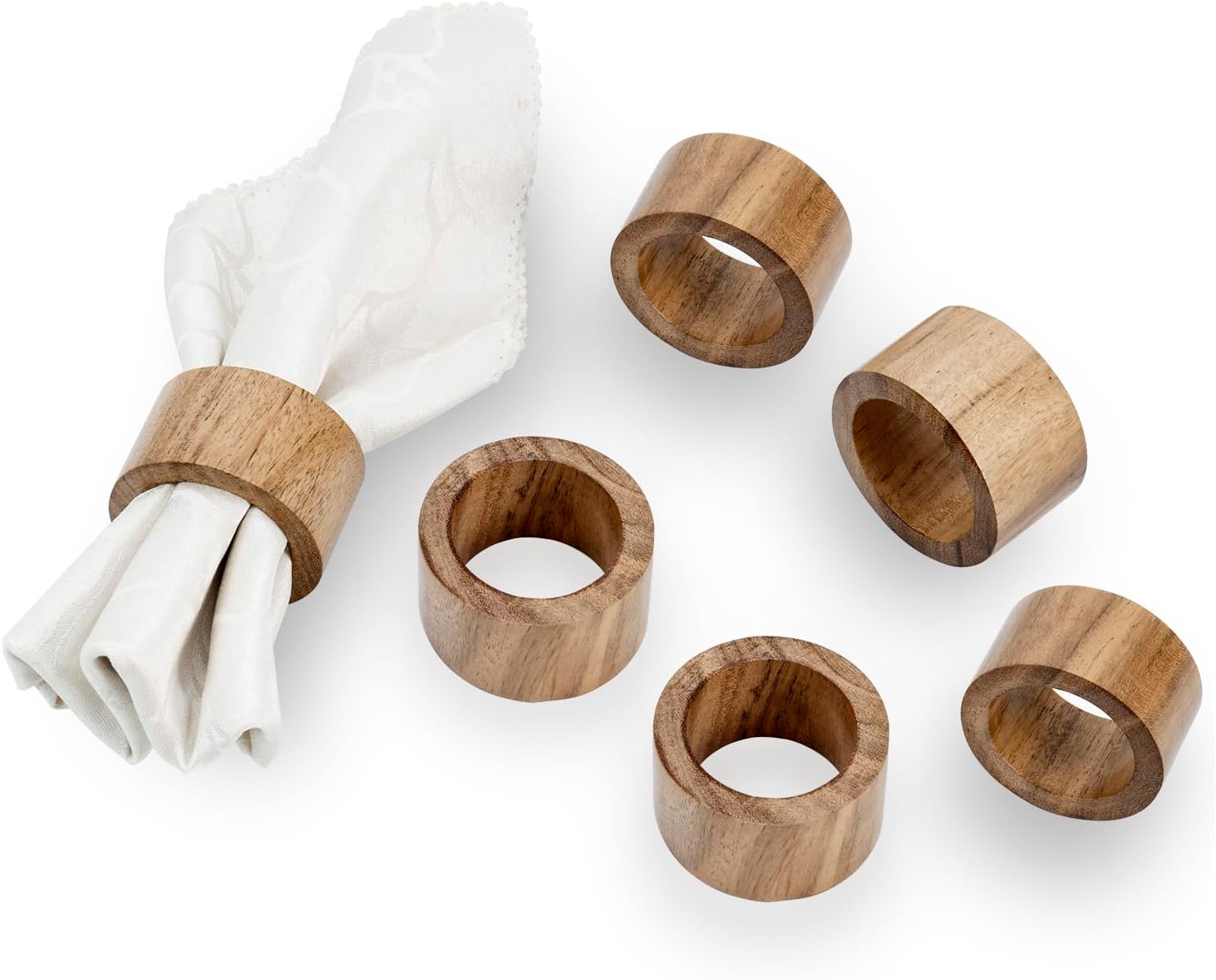 MyGift Rustic Natural Solid Acacia Wood Rings for Dining Napkins