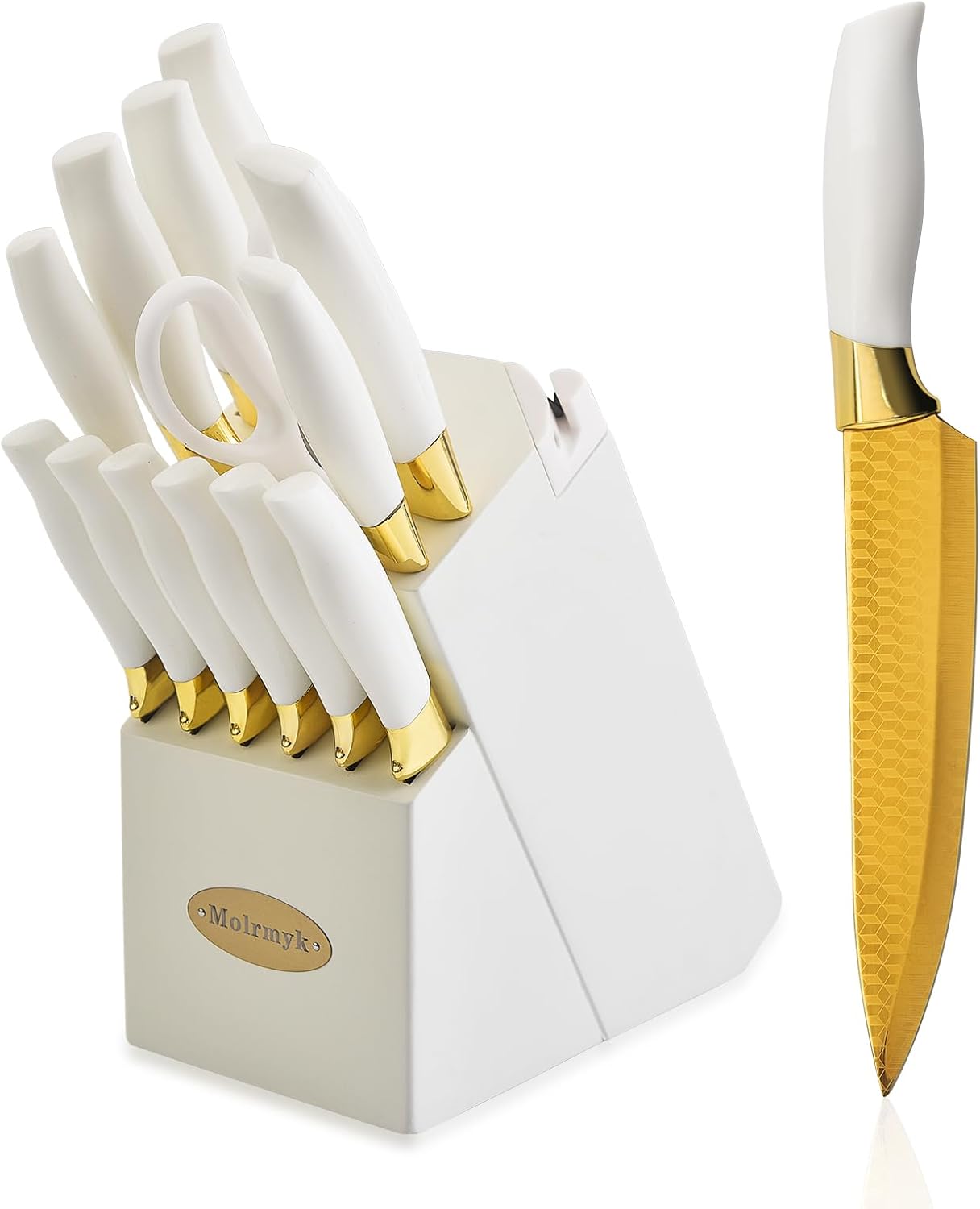 Molrmyk 14Pcs Knife Set with Wood Block and Steak Knife