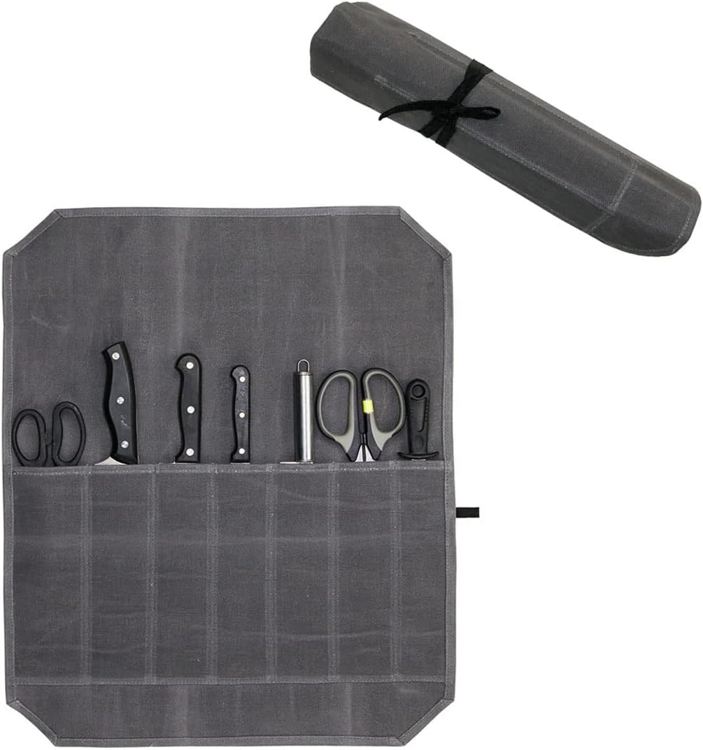 Wailedicop Waxed Canvas Cutlery Cover Chef Knife Roll Pouch Kitchen Cooking Tool Organizer