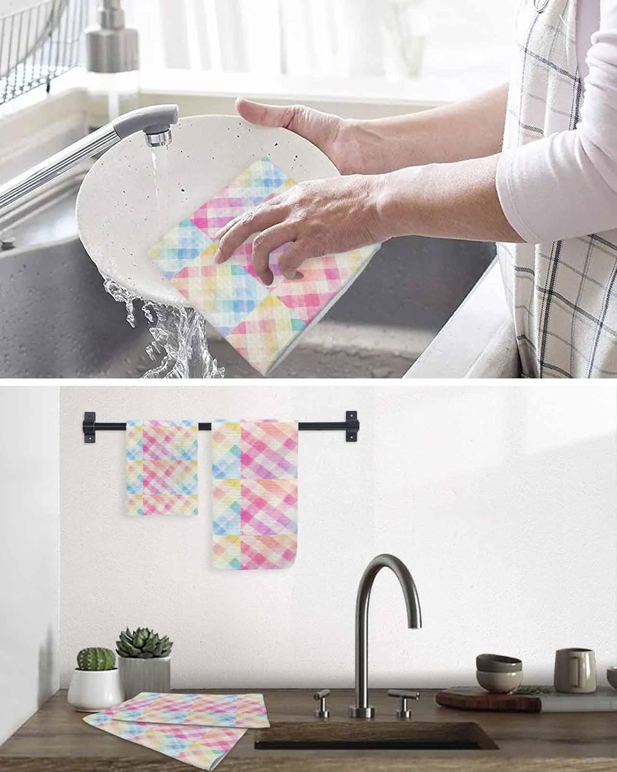 Vivid Rainbow Microfiber Waffle Kitchen Hand Towels Set of 3