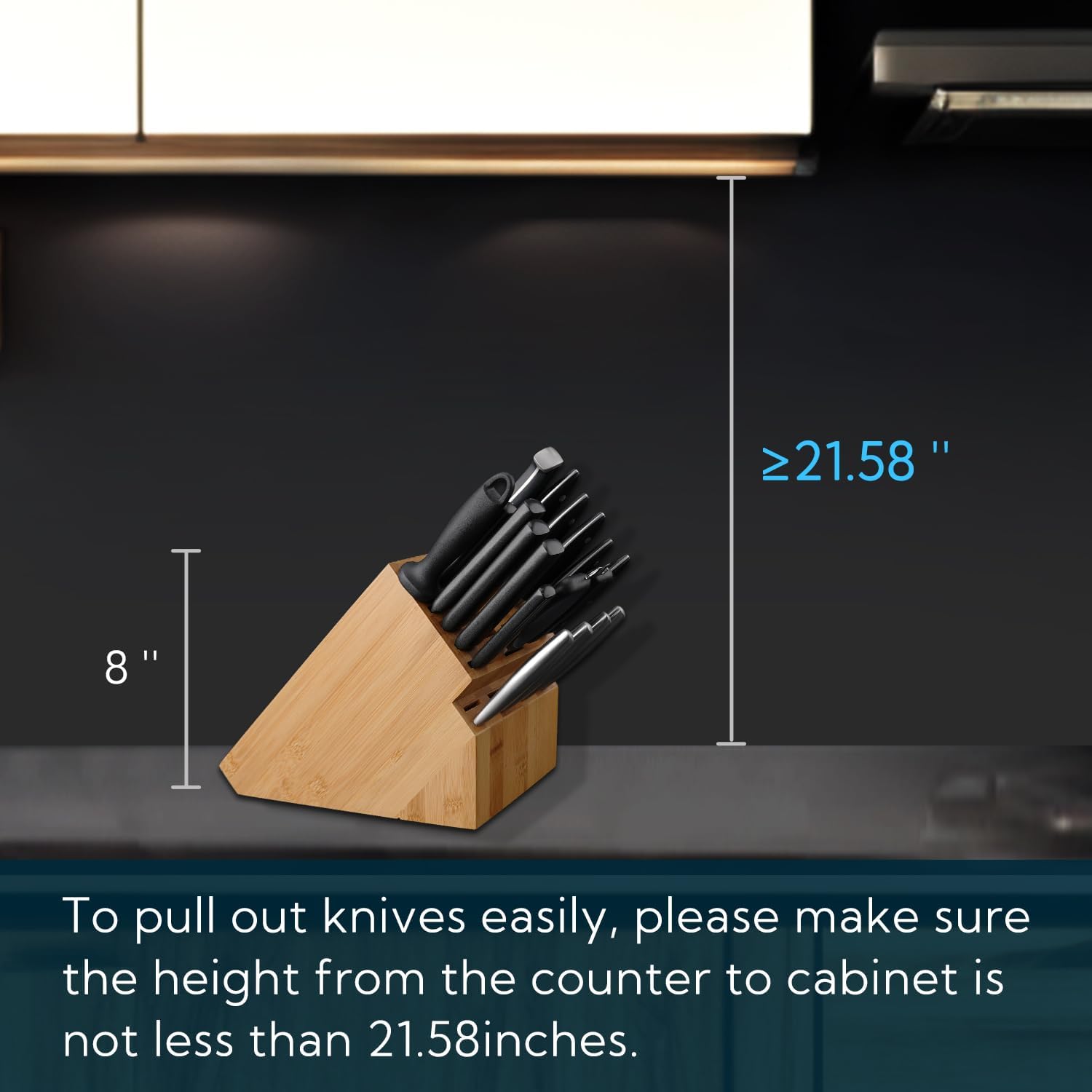 KITCHENDAO deluxe 20 slot bamboo knife holder wnon-slip feet