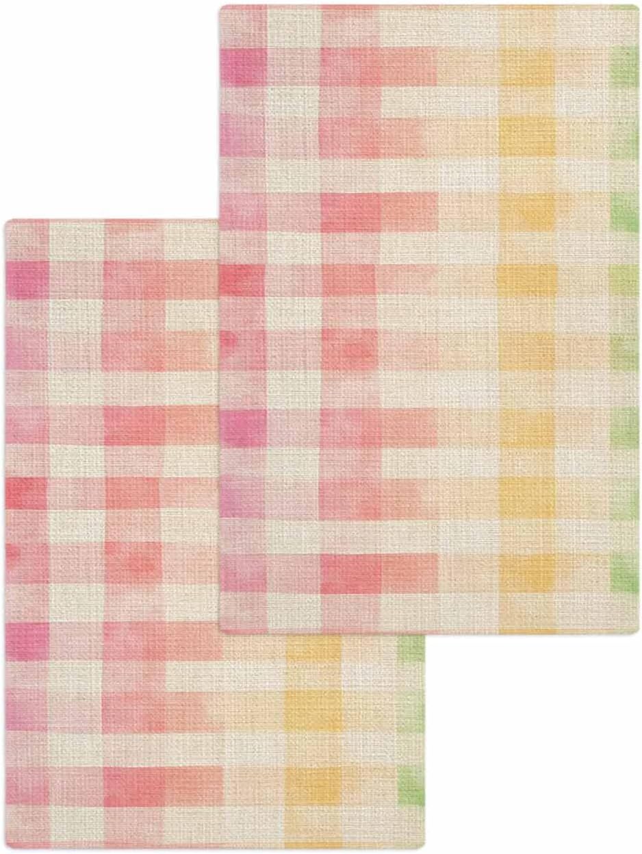 Purple Pink Plaid Waffle Kitchen Hand Towels Set of 2