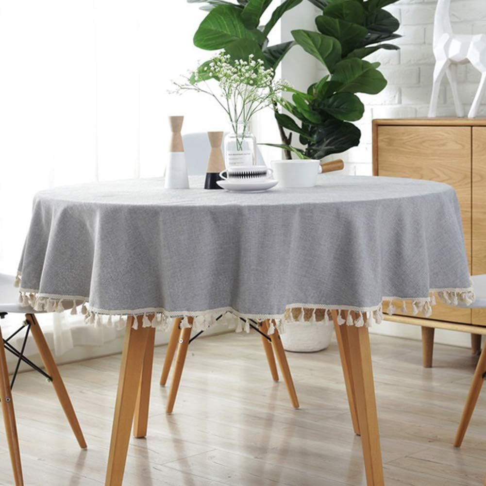 Meioro Linen Tablecloth 59 Inch - Round - Tassel Desk - Lightweight - Machine Washable