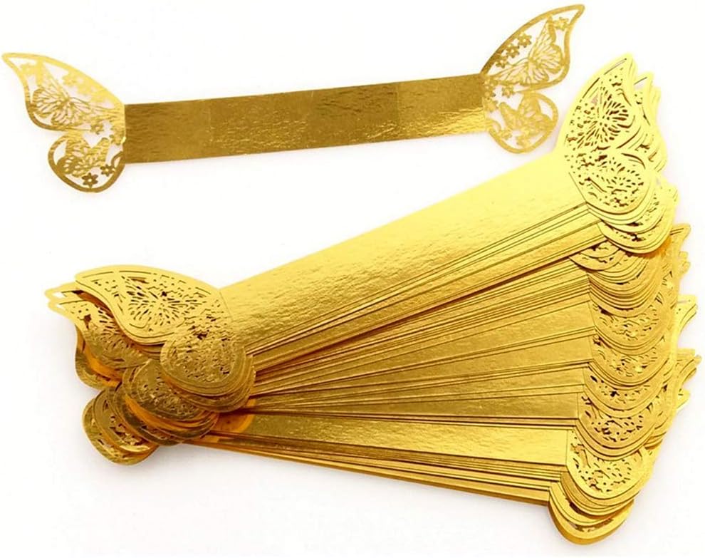 Lavandi 100PCS 3D Gold Butterfly Napkin Rings Elegant Party Napkins 45x13