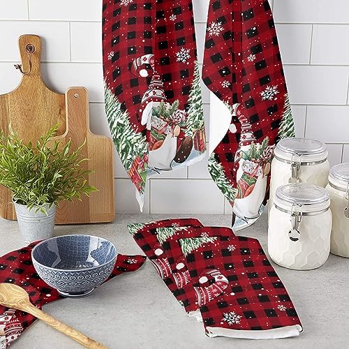 18x28 Red Black Gnomes Pine Tree Kitchen Towels