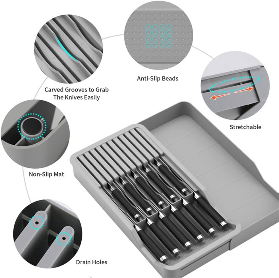RIIPOO Expandable Knife Organizer for Drawers Countertops