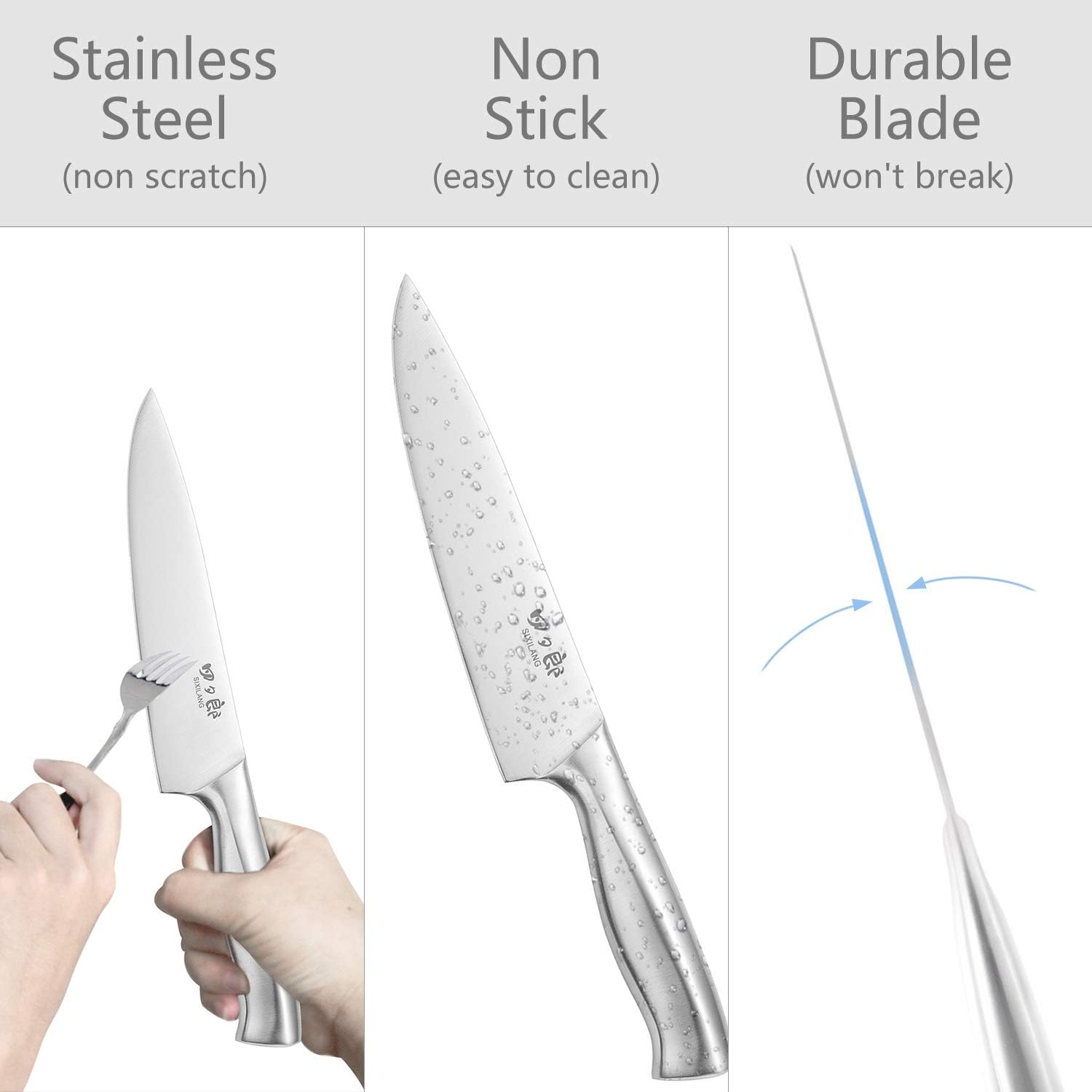 SIXILANG 8-Piece German Stainless Steel Knife Set with Oak Wooden Block