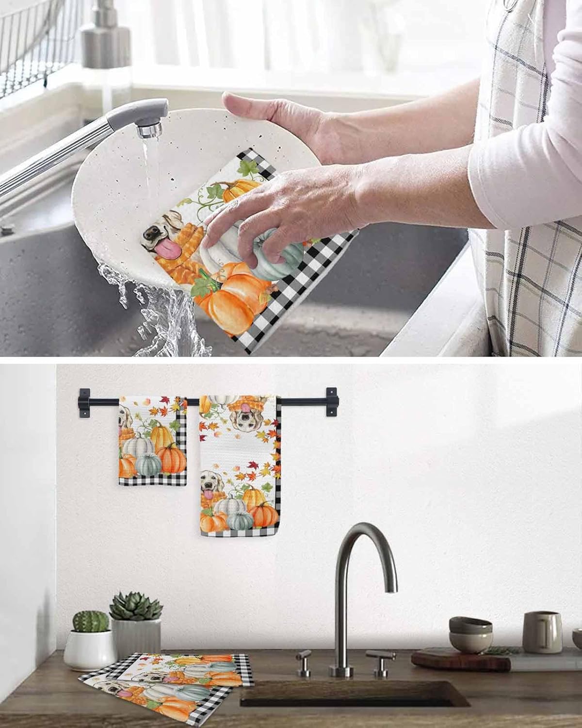Habtucy Thanksgiving Pumpkin Dog Towels Set 4-Piece