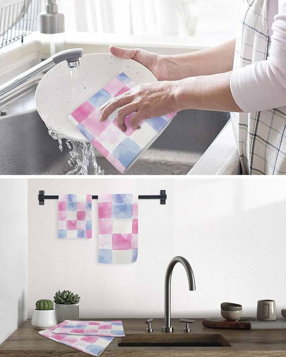 Rainbow Plaid Waffle Dish Towels Set of 3
