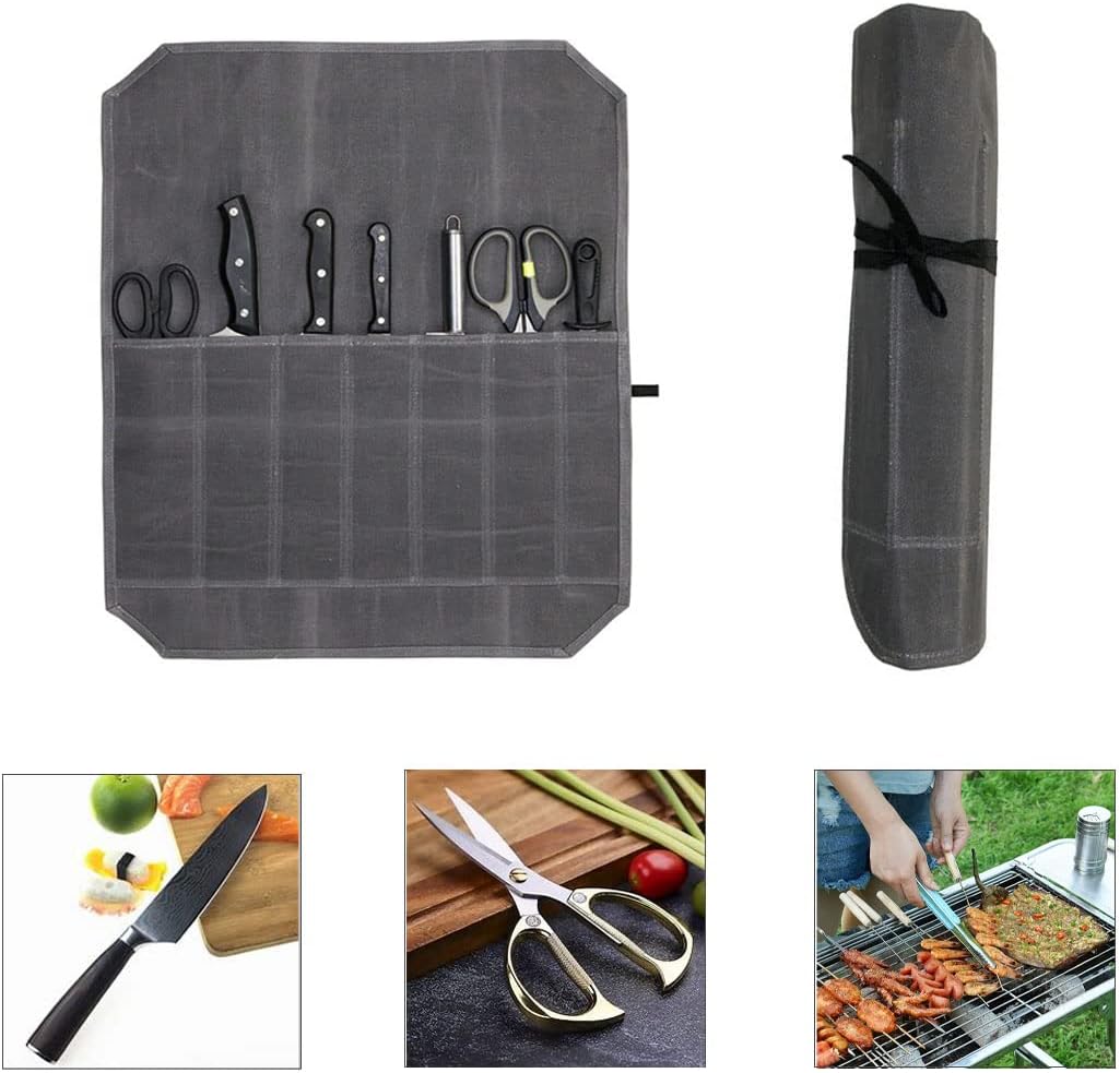Wailedicop Waxed Canvas Cutlery Cover Chef Knife Roll Pouch Kitchen Cooking Tool Organizer