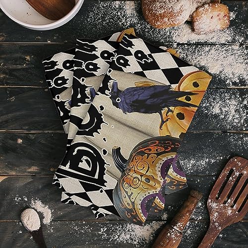 ZOE GARDEN Halloween Kitchen Towel Set Black Boho Skull Ghost Pumpkin Checkered