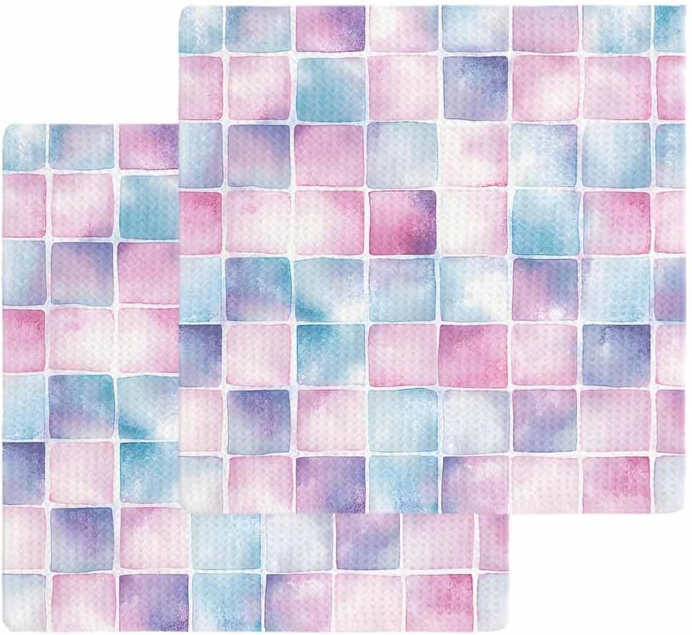 Falaniique Pink Blue Plaid Waffle Dish Towels