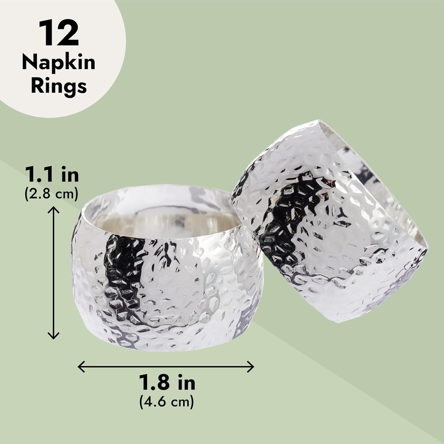 Elegance 12-Piece Silver Napkin Rings - Compact Durable Reusable for Weddings Parties