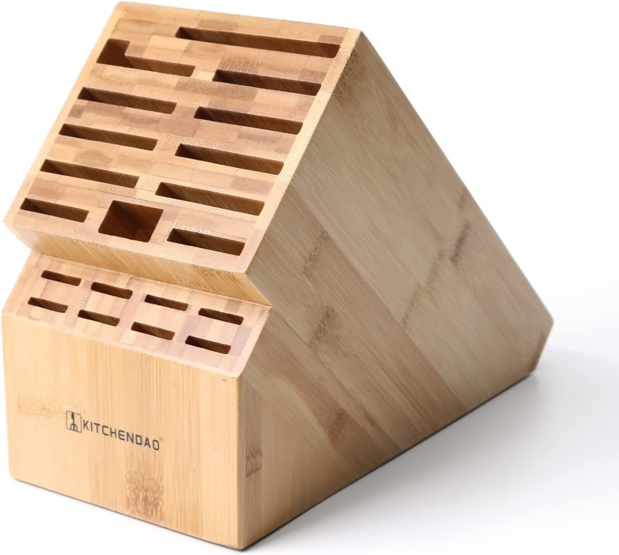 KITCHENDAO deluxe 20 slot bamboo knife holder wnon-slip feet