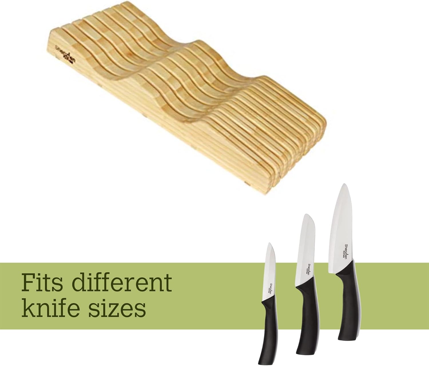 Sturdy Large In-Drawer Bamboo Knife Block with 11 Slots