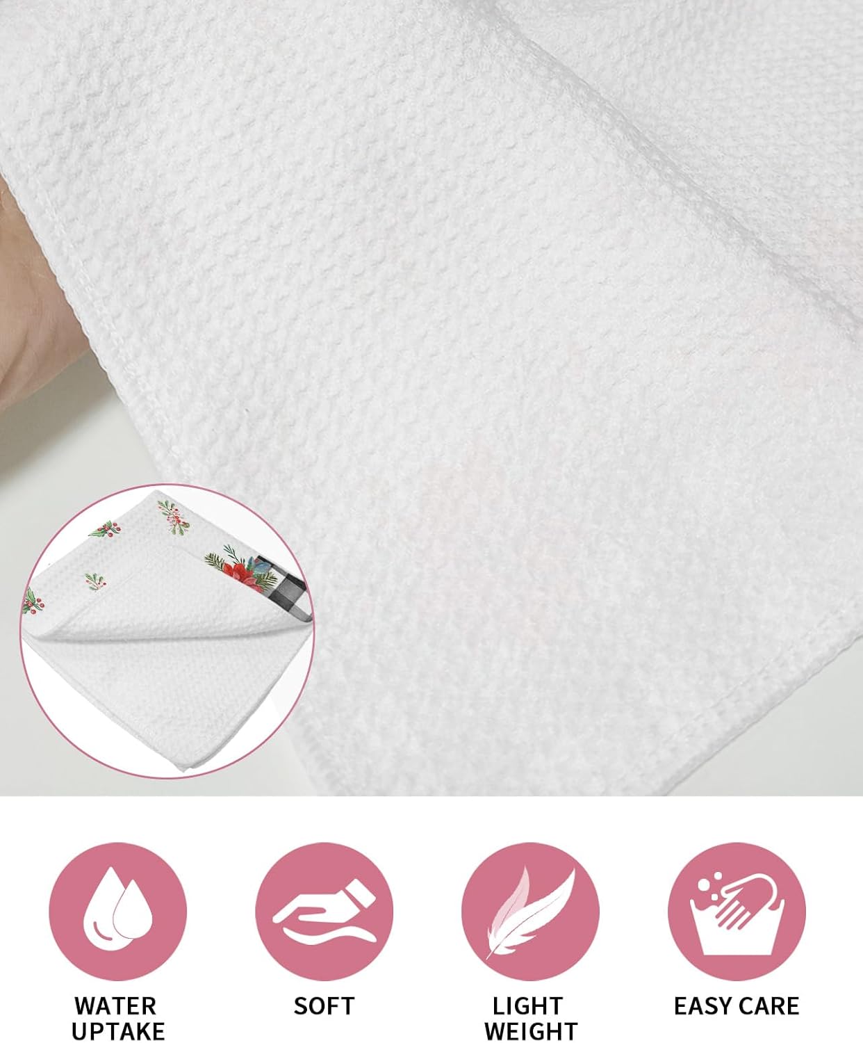 12x12 Waffle Plaid Christmas Kitchen Towels Microfiber Dish Towels