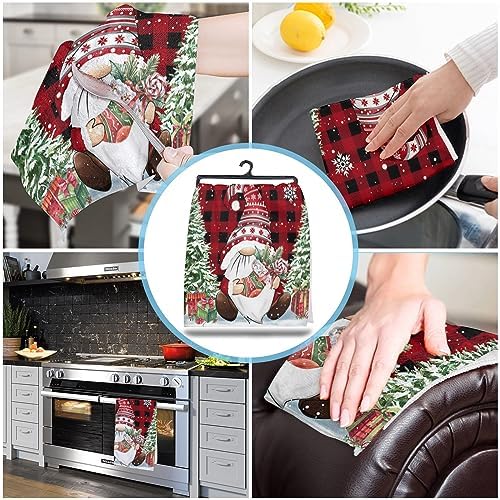 18x28 Red Black Gnomes Pine Tree Kitchen Towels