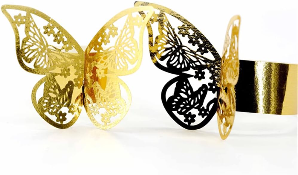 Lavandi 100PCS 3D Gold Butterfly Napkin Rings Elegant Party Napkins 45x13