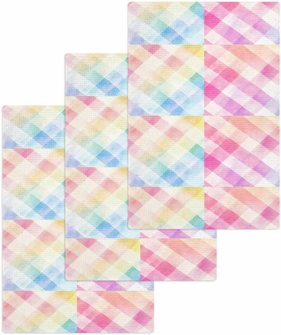 Vivid Rainbow Microfiber Waffle Kitchen Hand Towels Set of 3