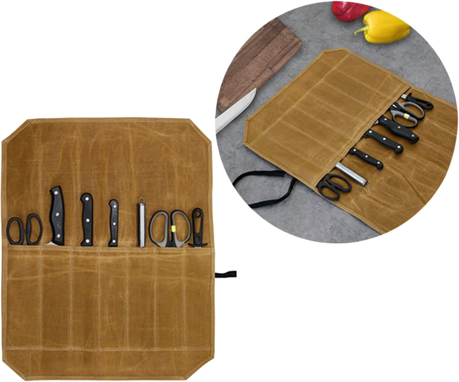 FUKAJOMFEN Knife Roll Chefs Knife Bag Gray Waxed Canvas Holder