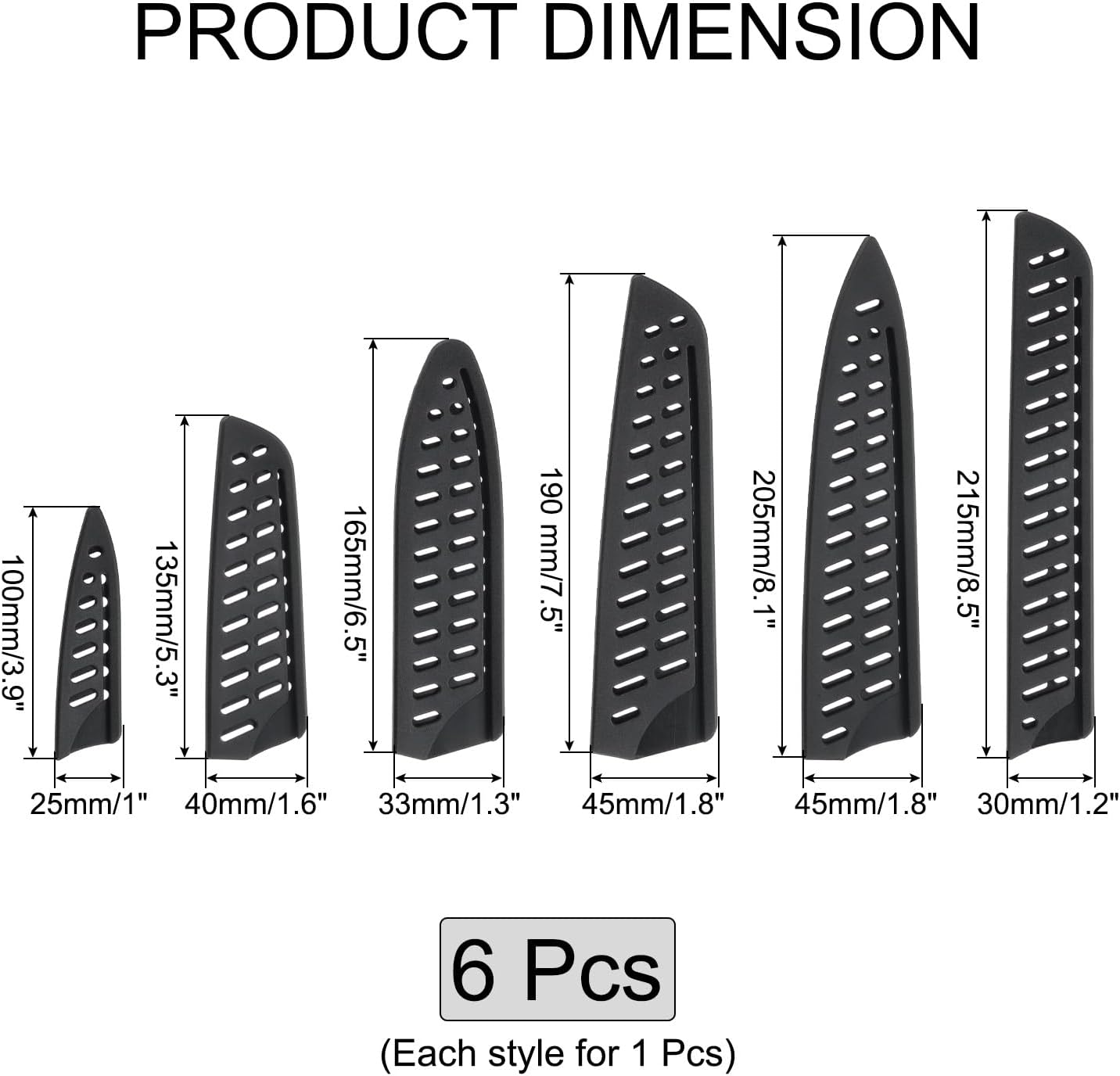 6 Pcs Knife Cover Sleeves 6 Size Black