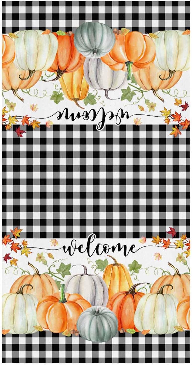 ZOE GARDEN pumpkin plaid kitchen towel 18x28 inches Black Plaid Design