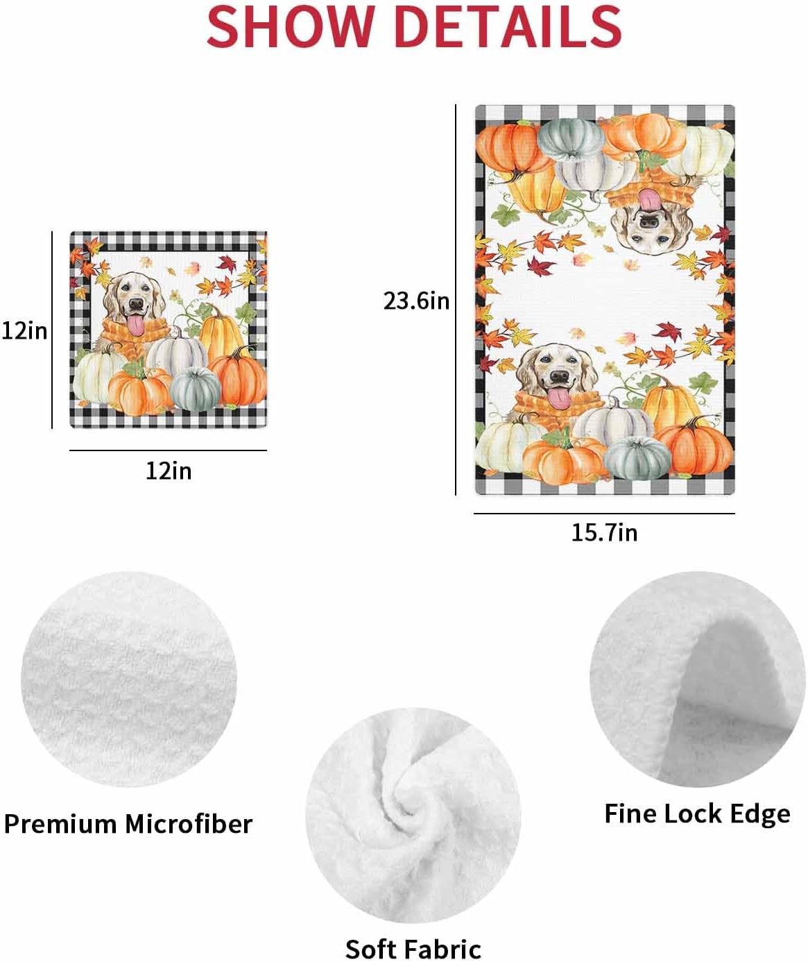 Habtucy Thanksgiving Pumpkin Dog Towels Set 4-Piece