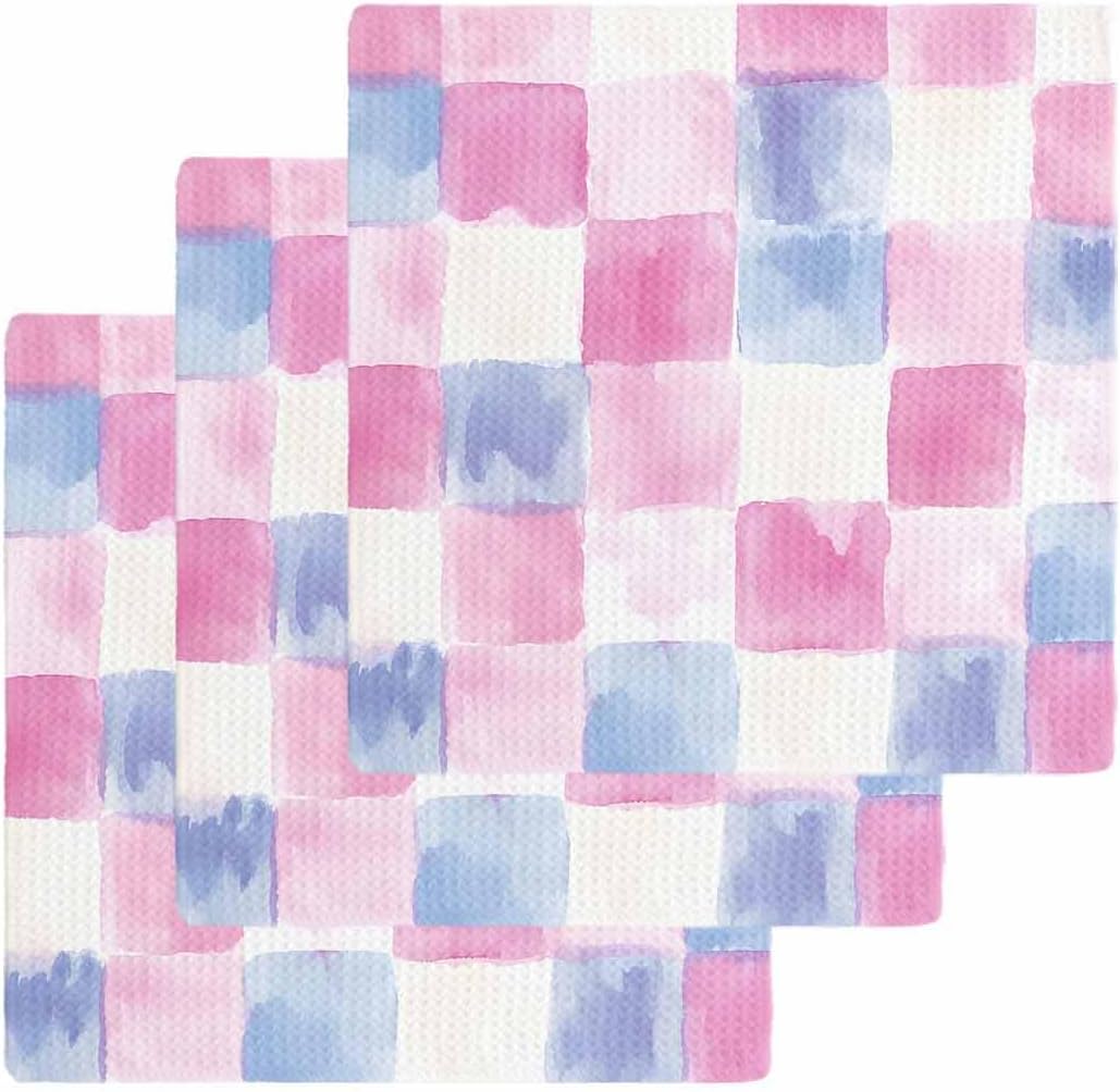 Rainbow Plaid Waffle Dish Towels Set of 3