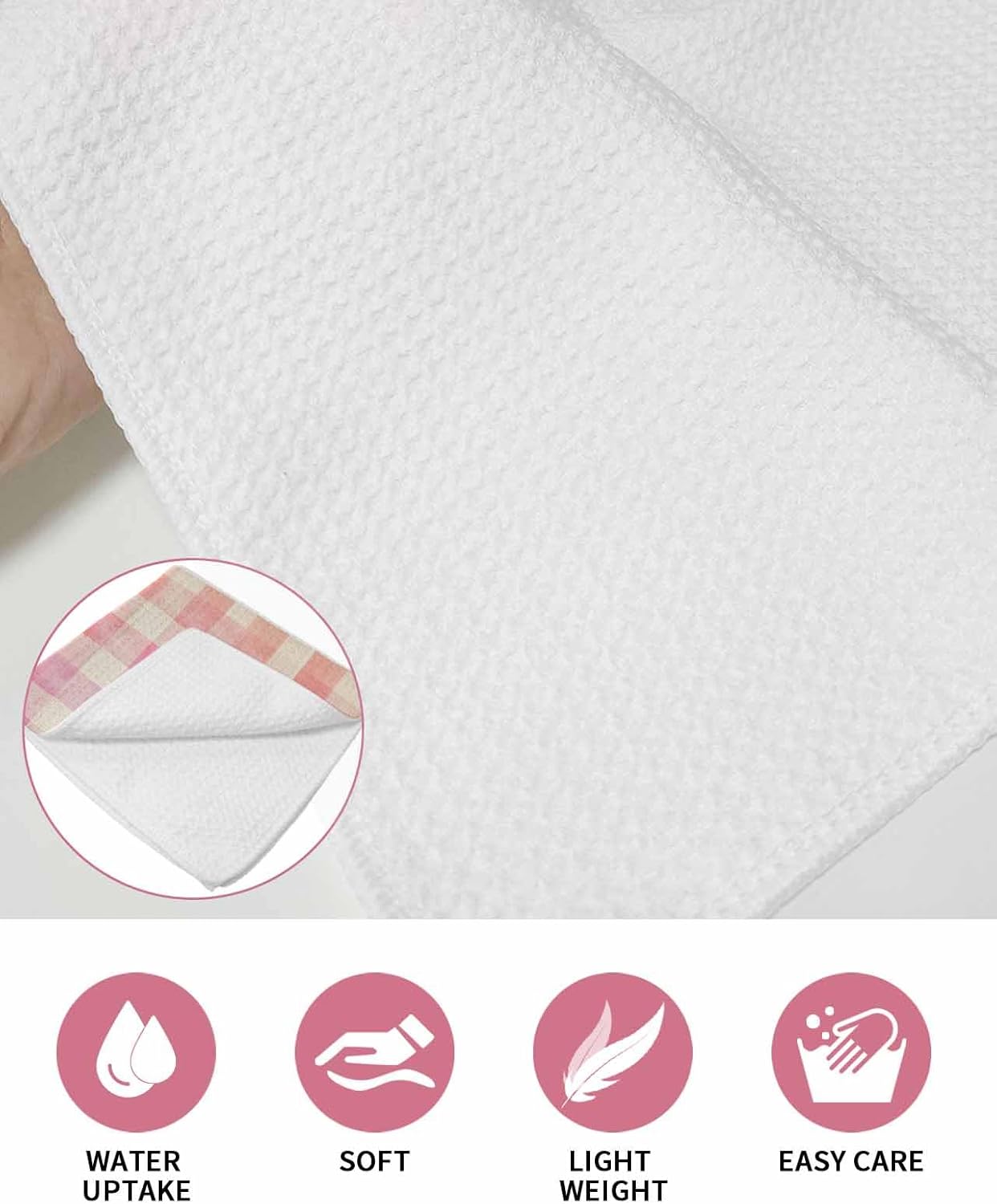 Purple Pink Plaid Waffle Kitchen Hand Towels Set of 2