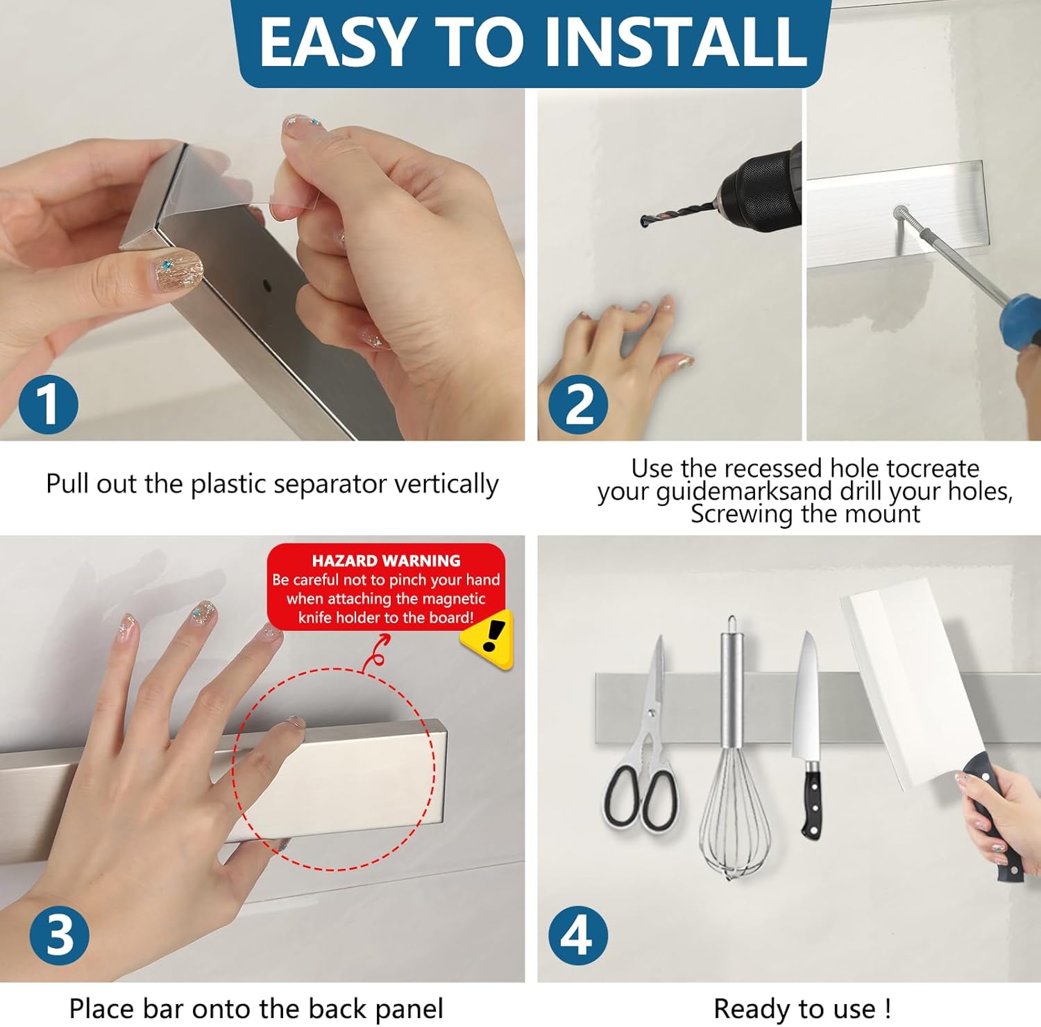 16-Inch Stainless Steel Magnetic Knife Strips Secure Kitchen Organizing Solution