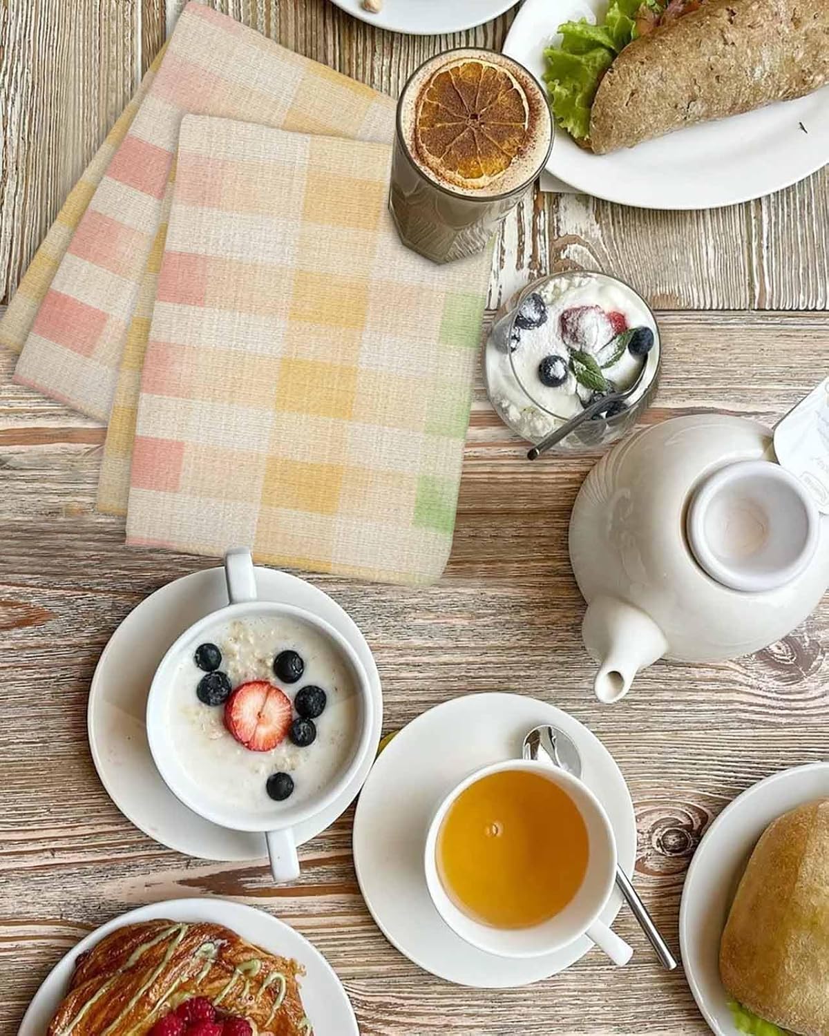 Purple Pink Plaid Waffle Kitchen Hand Towels Set of 2