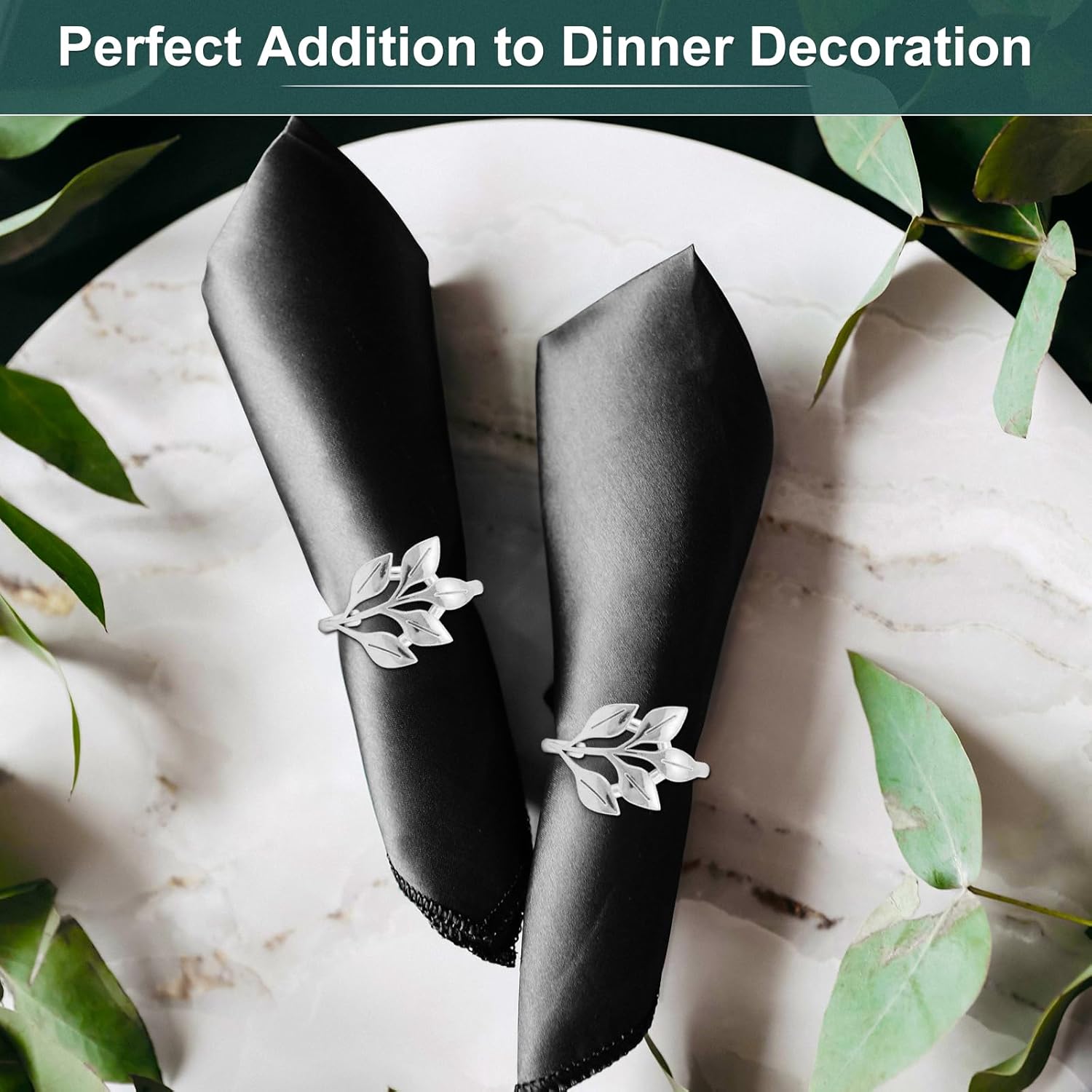 Silver Napkin Rings - 20-Piece Bulk Leaf Napkin Rings Anillos para Servilletas