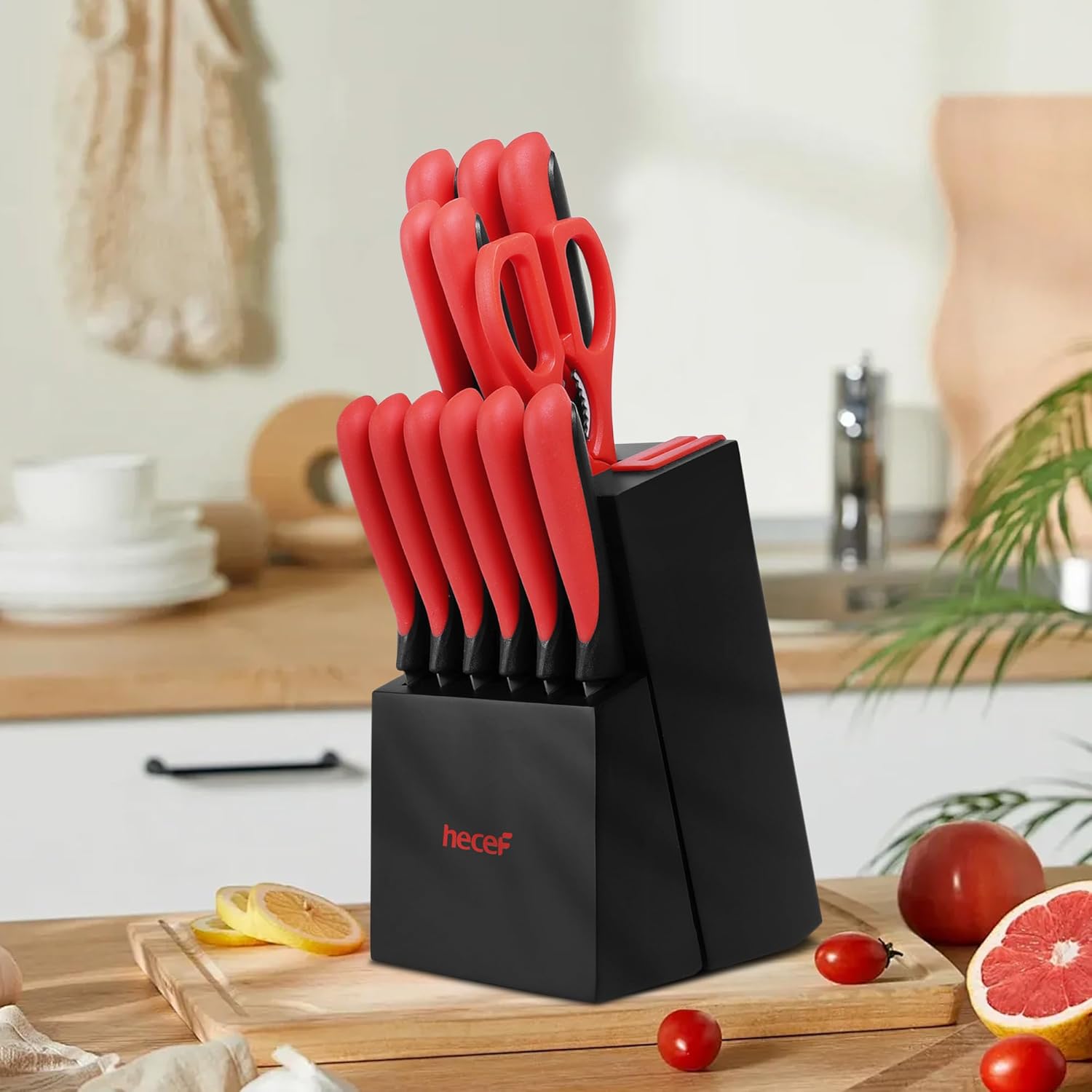 Hecef 13-Piece Kitchen Knife Set with Sharpener