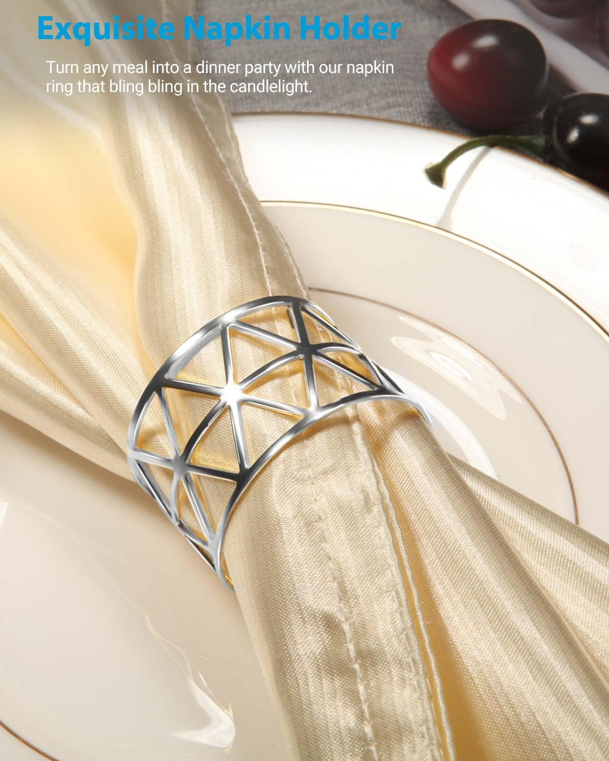 URWOOW 12 Pack Napkin Rings Silver Hollow Decor
