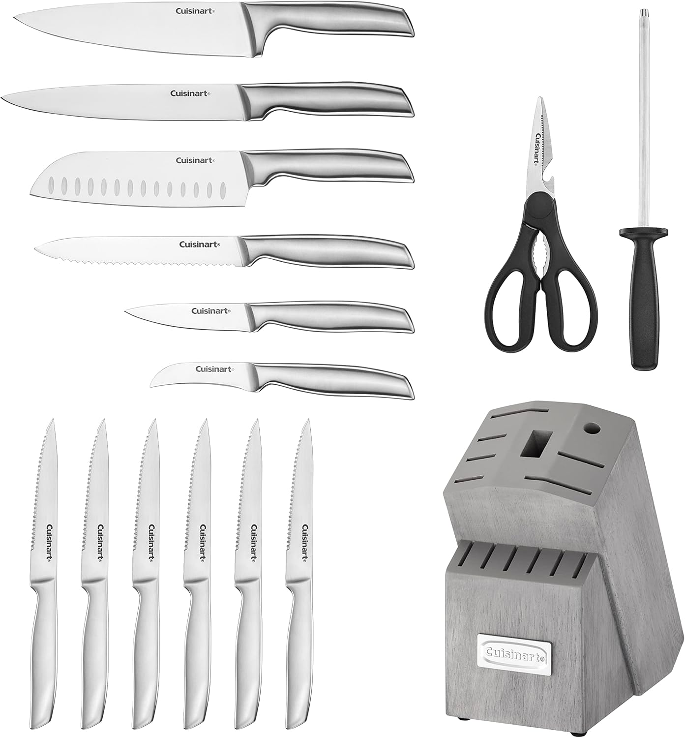 Cuisinart 15PC Ergonomic High-Carbon Stainless Steel Grey Block Set