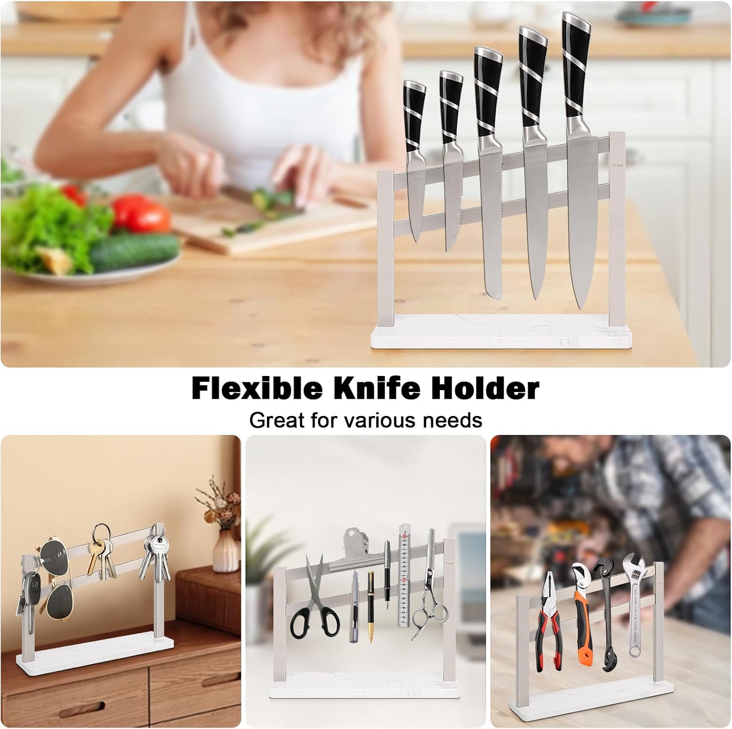Sturdy Magnetic Knife Holder with Marble Base Perfect for Kitchen Storage